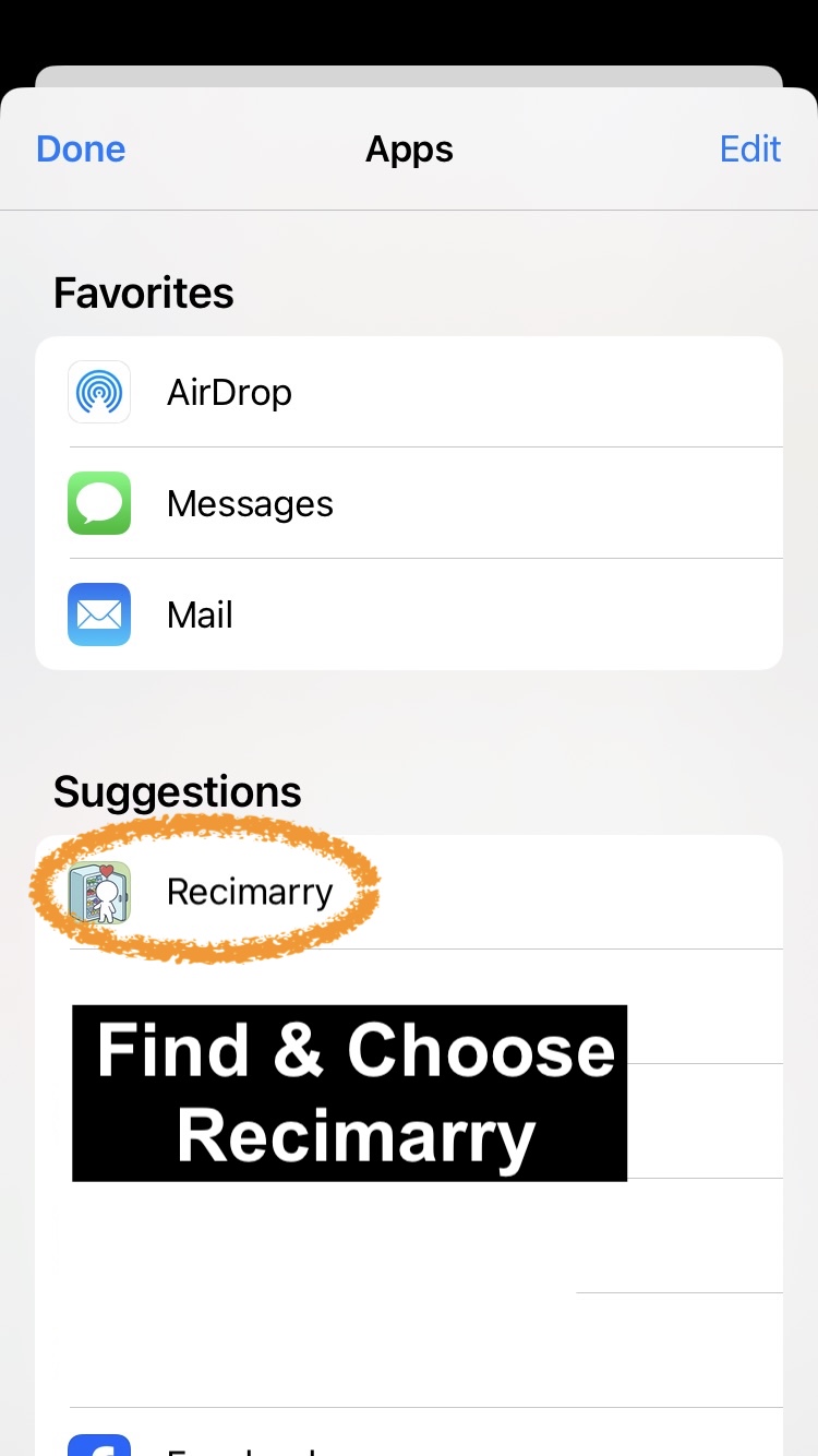 iOS Apps list with Recimarry circled under Suggestions